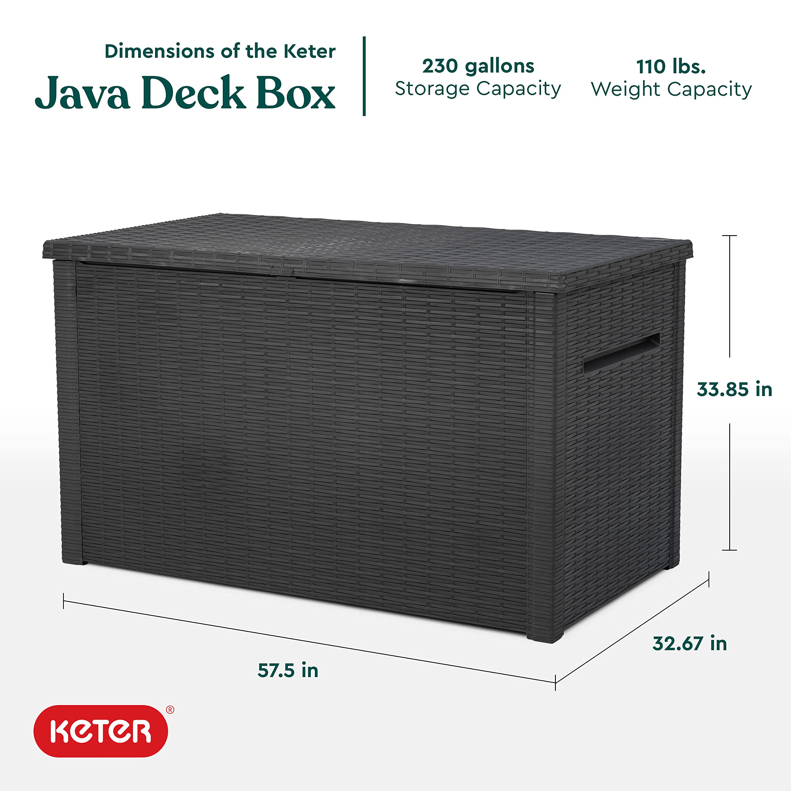 Keter Java XXL 230 Gallon Resin Rattan Look Large Outdoor Storage Deck
