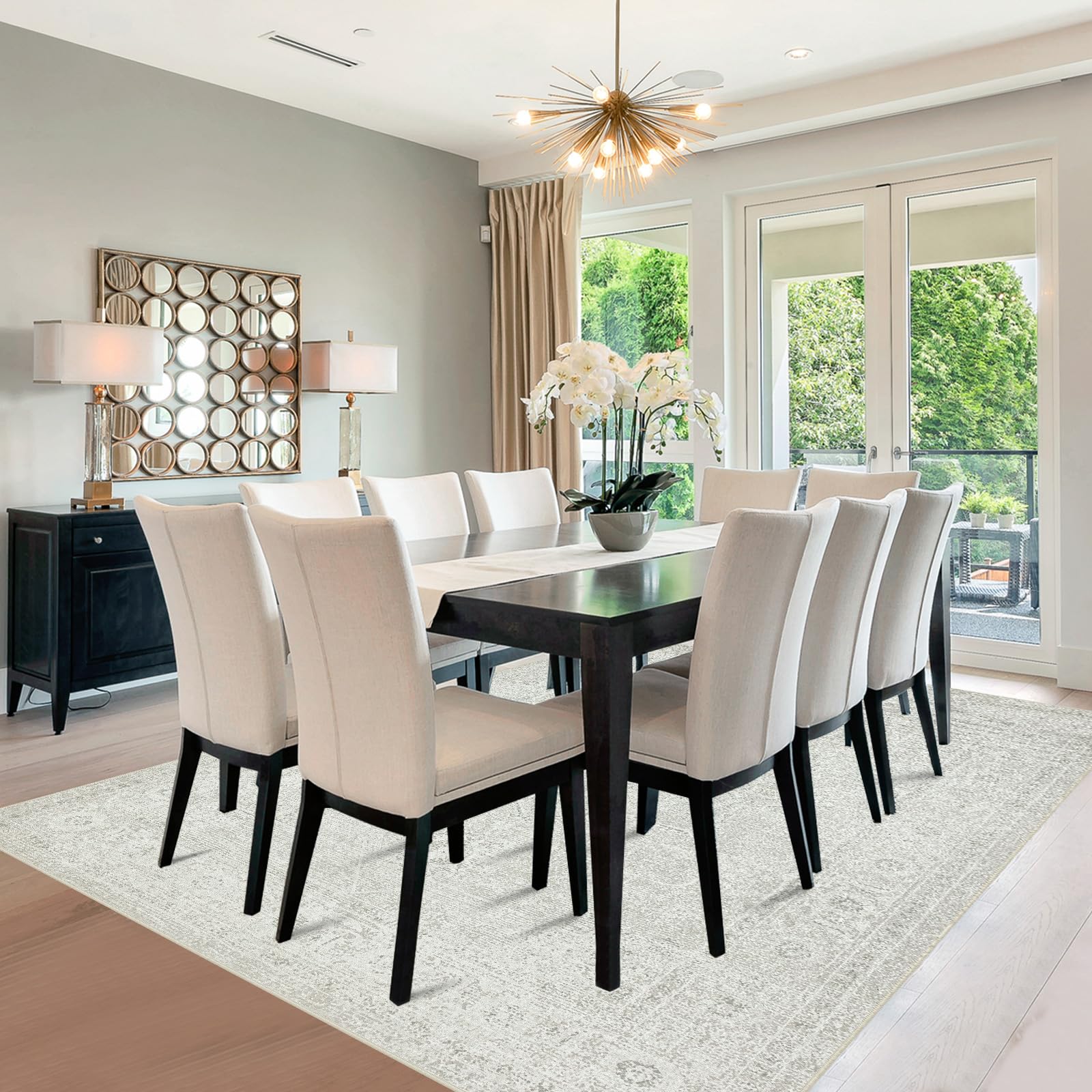 Srugn Washable Rugs 8x10 Area Rugs for Living Room,Bedroom,Dining Room- Large Ultra Soft Faux Wool Retro Carpets,Non Slip&Non-Shedding Low Pile Vintage Carpet for Home Office,Concrete Grey