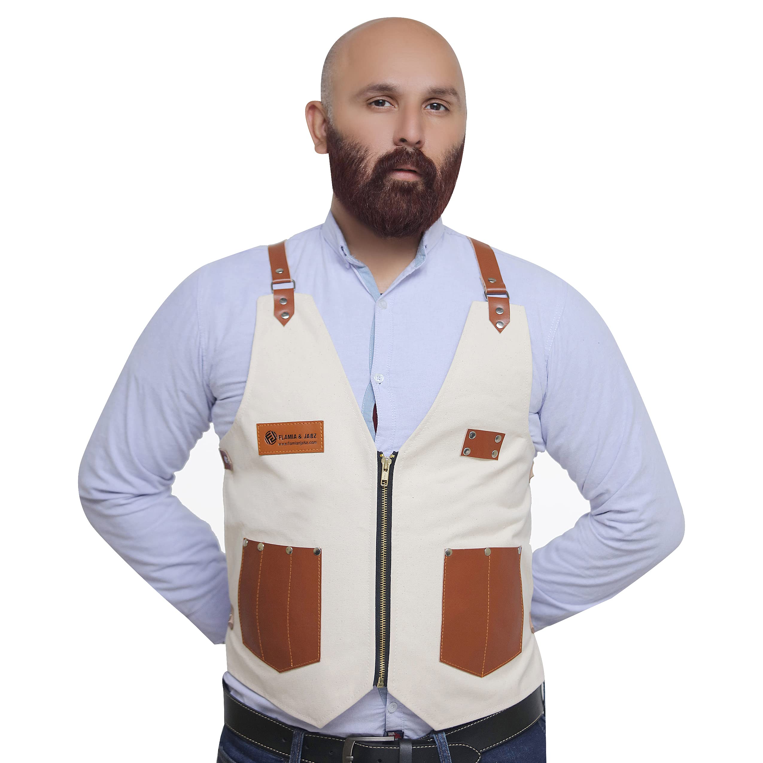 Vest Style Apron for professional barber, hairdresser & hairstylist (Off white)