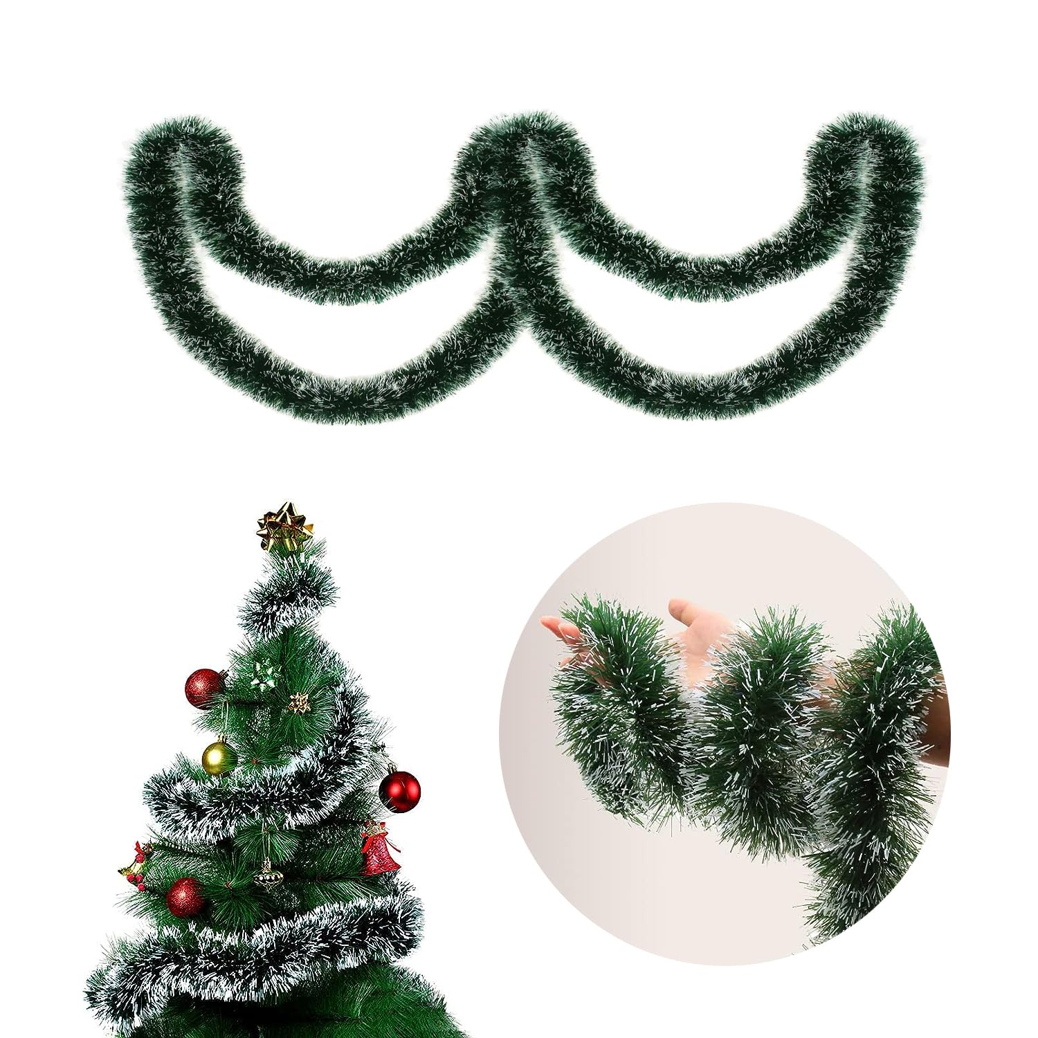 ASOPFYUM Tinsel Christmas Decorations, Christmas Tree Tinsel 10m X 1 PCS, Christmas Tree Hanging Decorations, Wreaths, Weddings, Birthdays, and Party Supplies, Thick Tinsel Garland