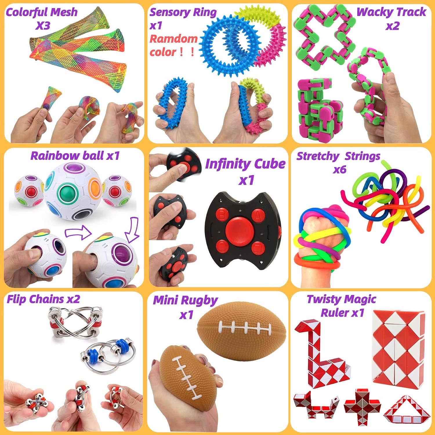 Chennyfun Fidget Toy Set, 26PCS With Box Fidget Toys Pack, Sensory Toys for Autism ADHD Fidget Toy in Magic Burger Cube - Image 3