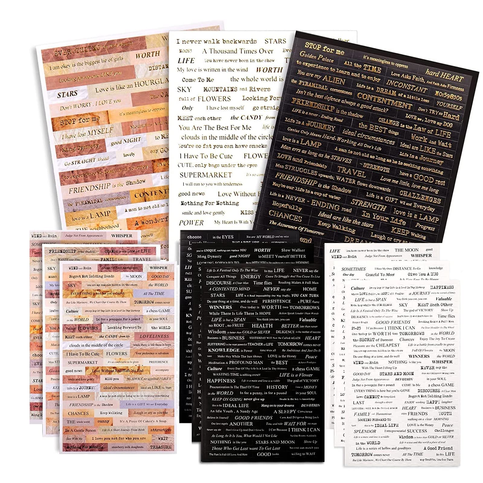Small Talk Stickers, 12 Pieces Vintage Scrapbook Stickers Accessories Set, 941 Pieces Hot Stamping Washi Scrapbook Stickers, Bullet Journal Accessories for Bullet Journal Scrapbooking Etc