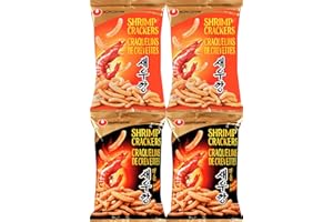 VALUBNDL: Nongshim Shrimp Crackers Variety Pack – 4 Pack (75g Bags) – 2 Original & 2 Spicy – Authentic Korean Prawn Cracker S