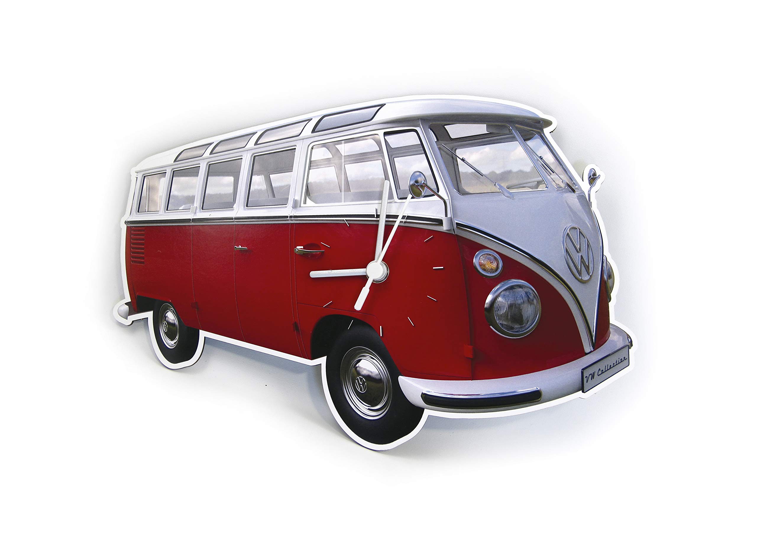 BRISA VW Collection - Volkswagen Wall Workshop Clock Timepiece in T1 Bus Campervan Design (Classic Bus/Red)