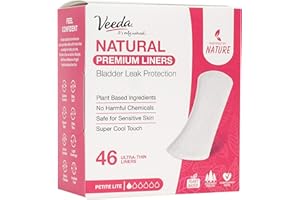 Veeda Natural Premium Ultra Thin Panty Liners for Women - Breathable Thin Daily Liners are Always Chlorine and Toxin Free - Hypoallergenic & Long Length Pantiliners - Petite Lite Absorbency - 46 Count