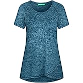 Kimmery Woman Raglan Sleeve Round Neck Irregular Hem Yoga Workout Shirt Sizes M-3XL