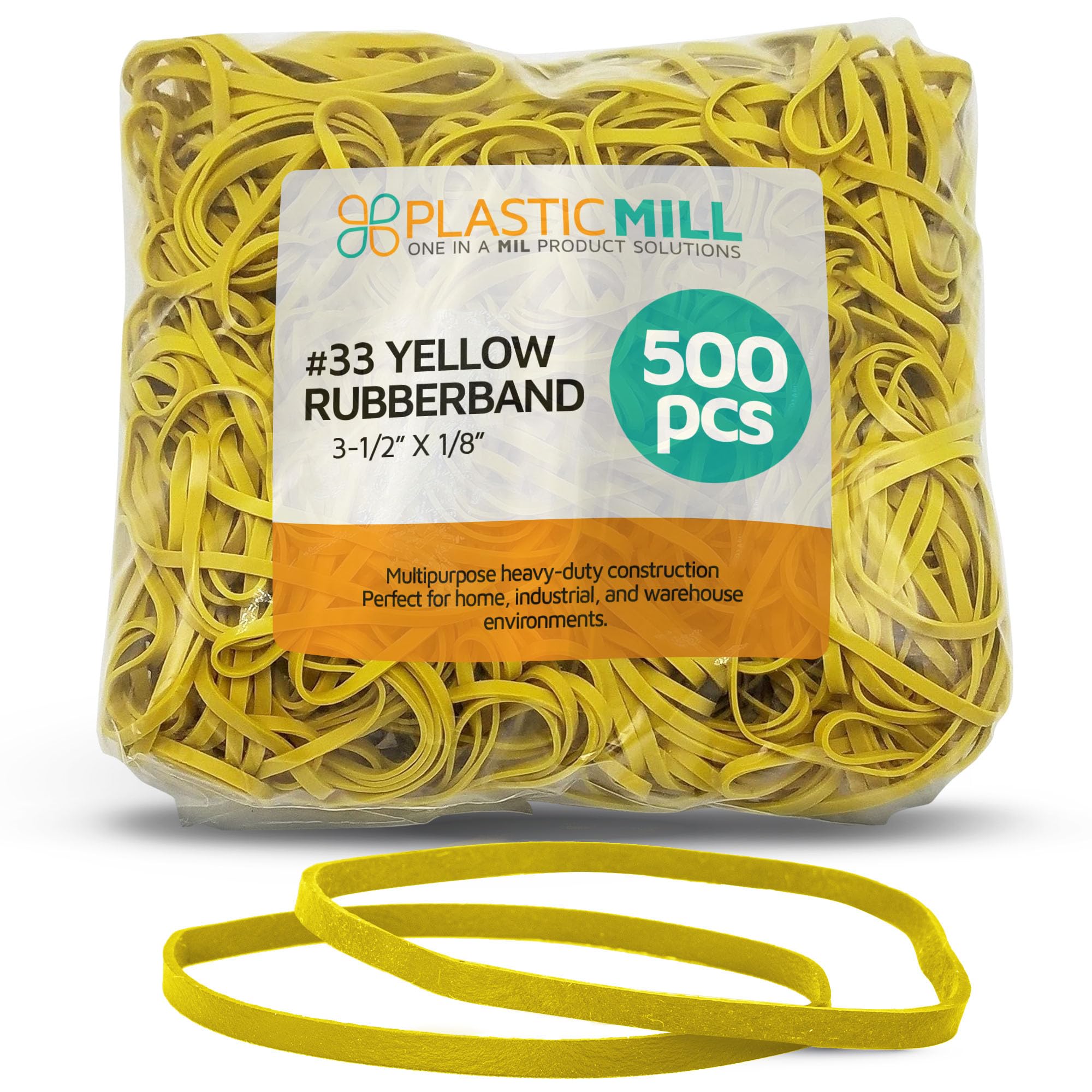 PlasticMill Rubber Bands - #33 Size - Rubberbands - 1Lb/500 Count 1 Pound / 500 Count Yellow