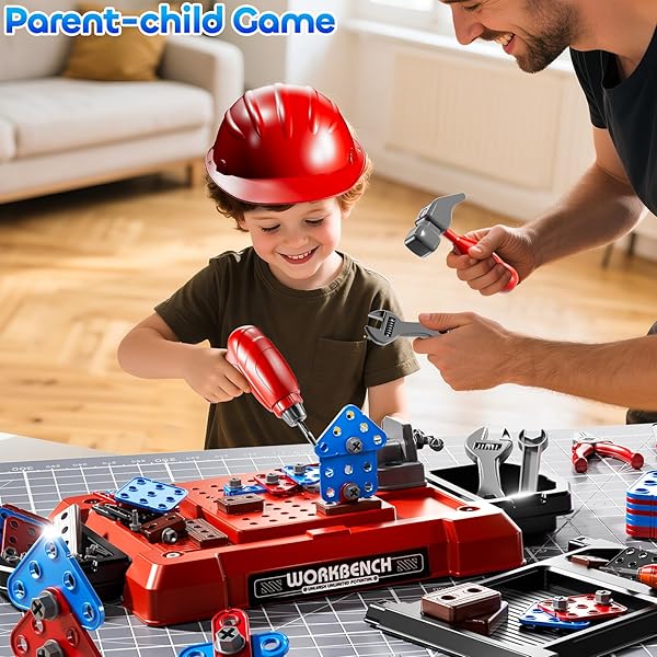 KIZONLY KIDS TOOL TOY PLAYSET WITH ELECTRONIC DRILL SOUND FOR AGED 3 4 5 6 7 8, WORKBENCH TOYS FOR TODDLERS 3-5, PRETEND PLAY TOOL BOX, CONSTRUCTION MECHANIC SET, BIRTHDAY GIFT FOR BOYS GIRLS AGES 3-8