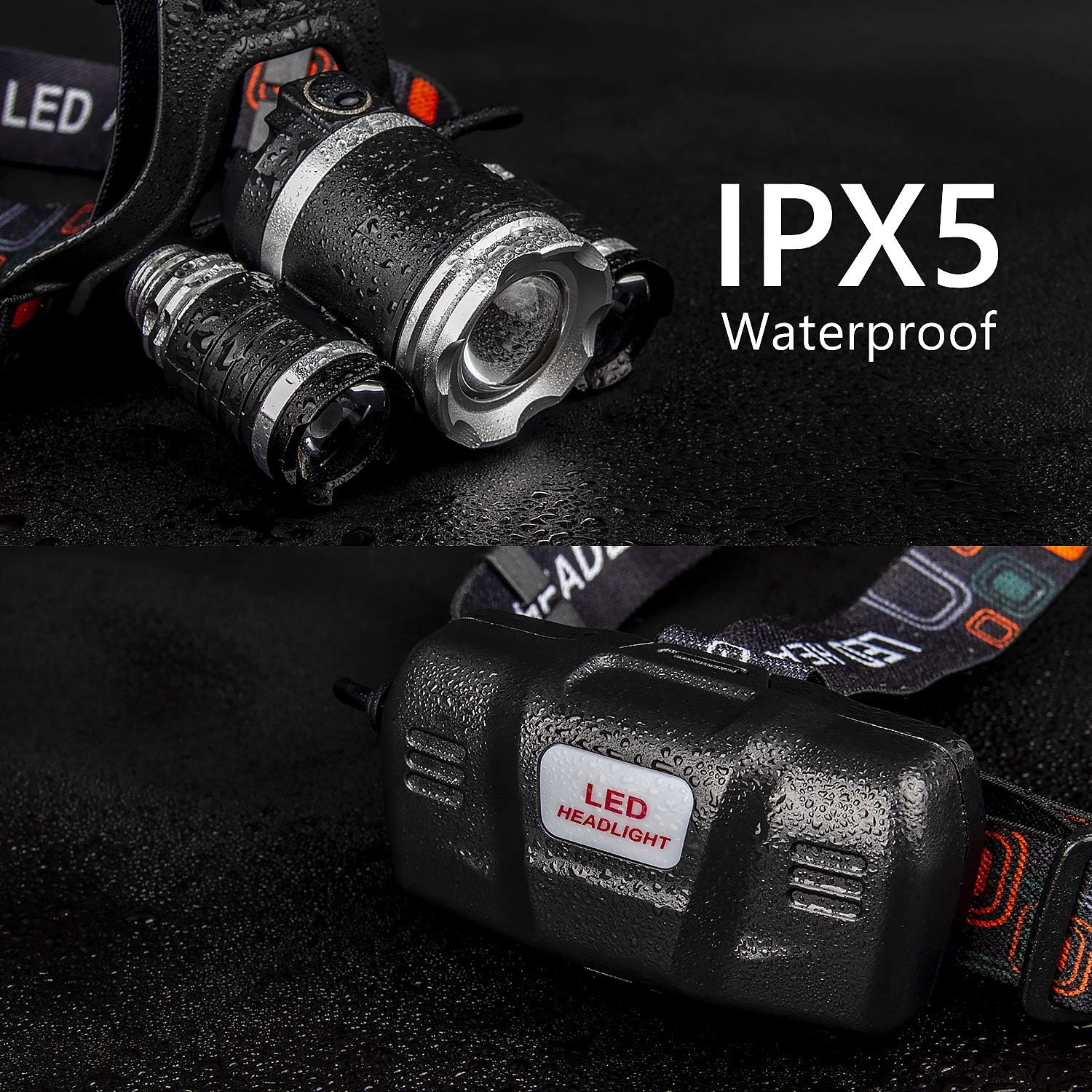 Headlamp, Rechargeable Headlamp for Adults 6000 Lumens Super Bright Zoomable Headlight 4 Modes 90° Adjustable IPX5 Waterproof Lightweight Headlamps for Camping Running Fishing Outdoors - - 
