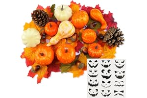yuagolle Pumpkins Fall Decorations for Home: 50pcs Plastic Mini Pumpkins Set Including Fake Leaves, Acorns, Pinecones, Gourds for Halloween Thanksgiving Harvest Decor & Centerpiece Table Decorations