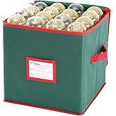 Sattiyrch Christmas Ornament Storage Box,Canvas Stores up-to 64 Standard Holiday Ornaments Holder,12 x 12 Inch 4 Layer Xmas Storage Containers,Green