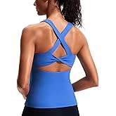 Workout Tank Top with Built-in Bra Cross Back Athletic Yoga Tops Stretchy Sports Camisole for Gym Pilates