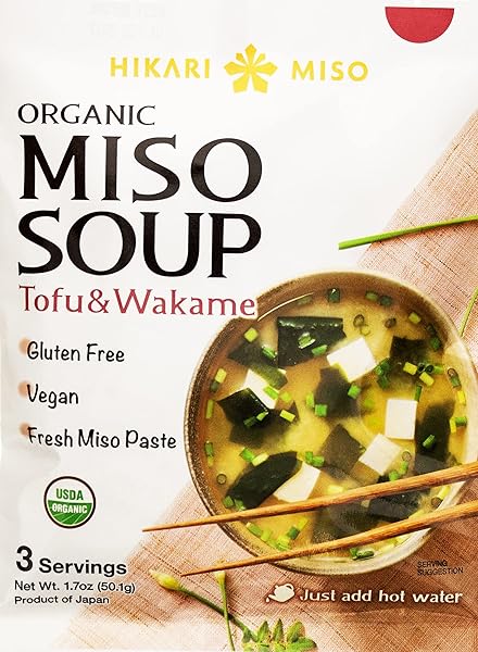 MISO SOUP INSTANT – HIKARI MISO ORGANIC INSTANT MISO SOUP WITH TOFU AND WAKAME – NO MSG, VEGAN, GLUTEN FREE, USDA ORGANIC – MADE IN JAPAN