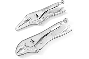 MAXPOWER Locking Pliers Set, 10-inch Curved Jaw Vise Grip Pliers, 9-inch Straight Jaw Long Nose Locking Plier, Double Adjustm