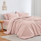 Love's cabin Seersucker Pink Twin Comforter Set, 5-Piece All Season Lightweight Bed in a Bag Bedding Set with Comforter, Flat Sheet, Fitted Sheet, Pillowcase and Sham | Soft, Breathable, Lightweight
