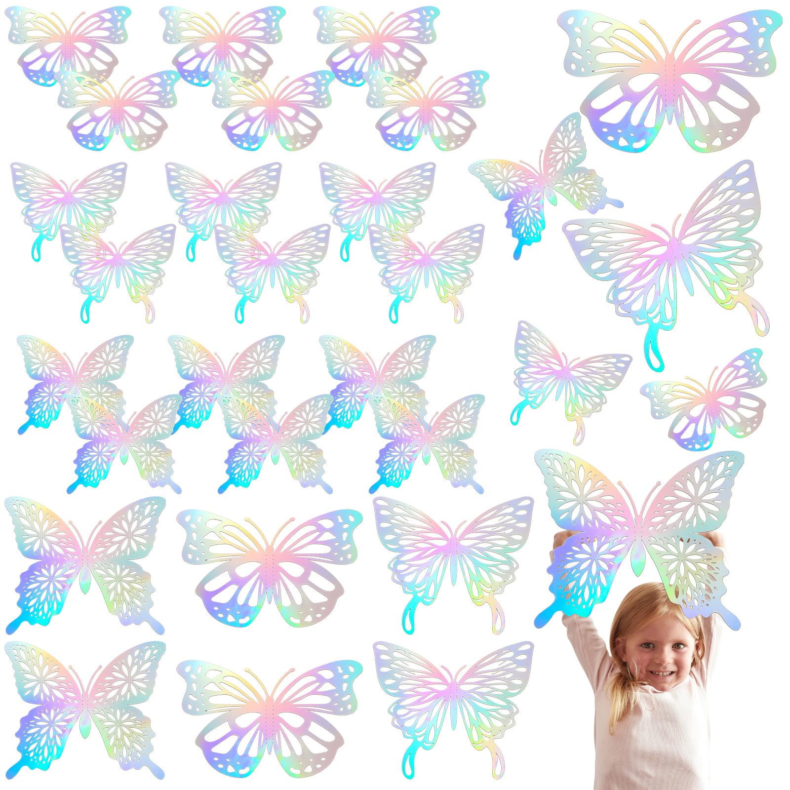 Photo 1 of Yeaqee 24 Pcs Large Butterfly Party Decoration 3D Butterflies Wall Decor Set 2 Sizes 3 Styles Large Stickers for Birthday Baby Shower Nursery Bedroom Wedding Decor Cutouts (Silver)