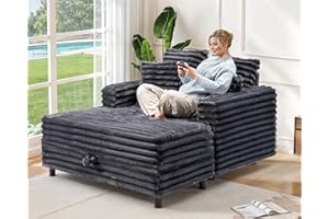 Airynee 60'' Oversized Chaise Lounge Chair Indoor, Comfy Sofa Bed with Storage, Fluffy Plush Sleeper Couch, Reading Chairs Cloud Couches for Living Room, Gray