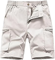 QPNGRP Men's 9" Inseam Stretch Waist Zipper Cargo