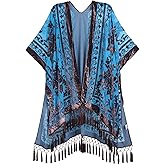 BohemyanRace Women's Coverups Burnout Velvet Cardigan Casual Outfit Long Cover Up Kimono with Tassel