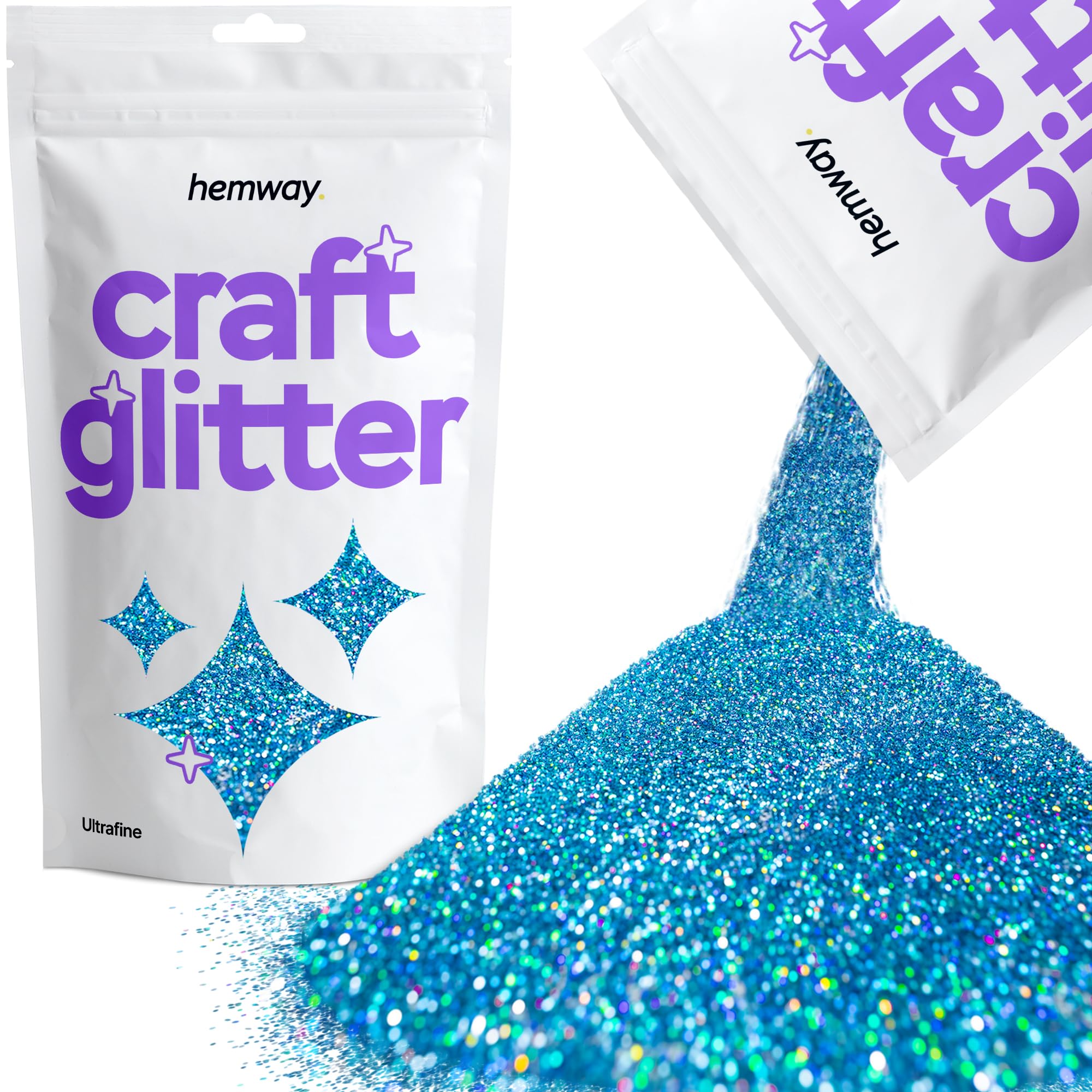 Hemway Craft Glitter Ocean Blue Holographic 100g Ultrafine Glitter for Crafts, Resin, Cosmetic, Nail, Face, Body, Festival, Tumblers, Art, Candle, Crafting