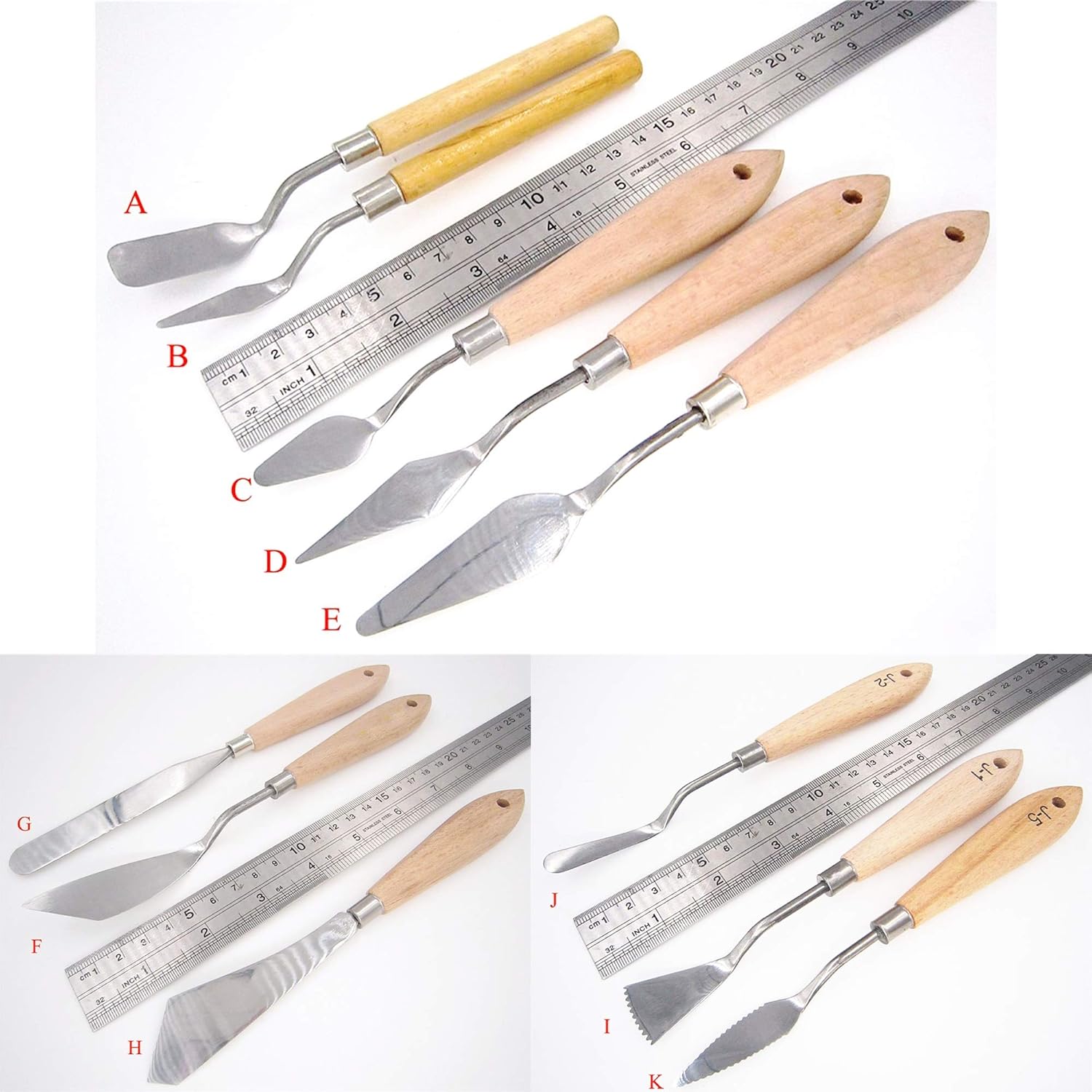 aRtEllcoco 11pcs Palette Knife Set, Painting Mixing Scraper Stainless Steel Palette Knife with Different Scrape and Sizes Wood Handle (Same Handle)
