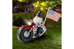 IOKUKI Solar Garden Gnomes Statues,Garden Sculptures & Statues,Motorcycle Gnome Garden Statues Outdoor Clearance with Lights,Resin Garden Decor for Outside Patio Lawn Garden Gift