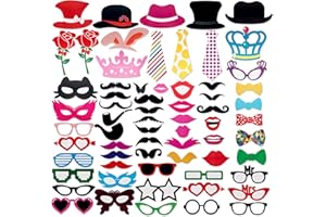 Photo Booth Props - 66 Piece Multicolor Kit - Fun Selfie Party Accessories - Mustaches, Hats, Lips & More - by PixiPy