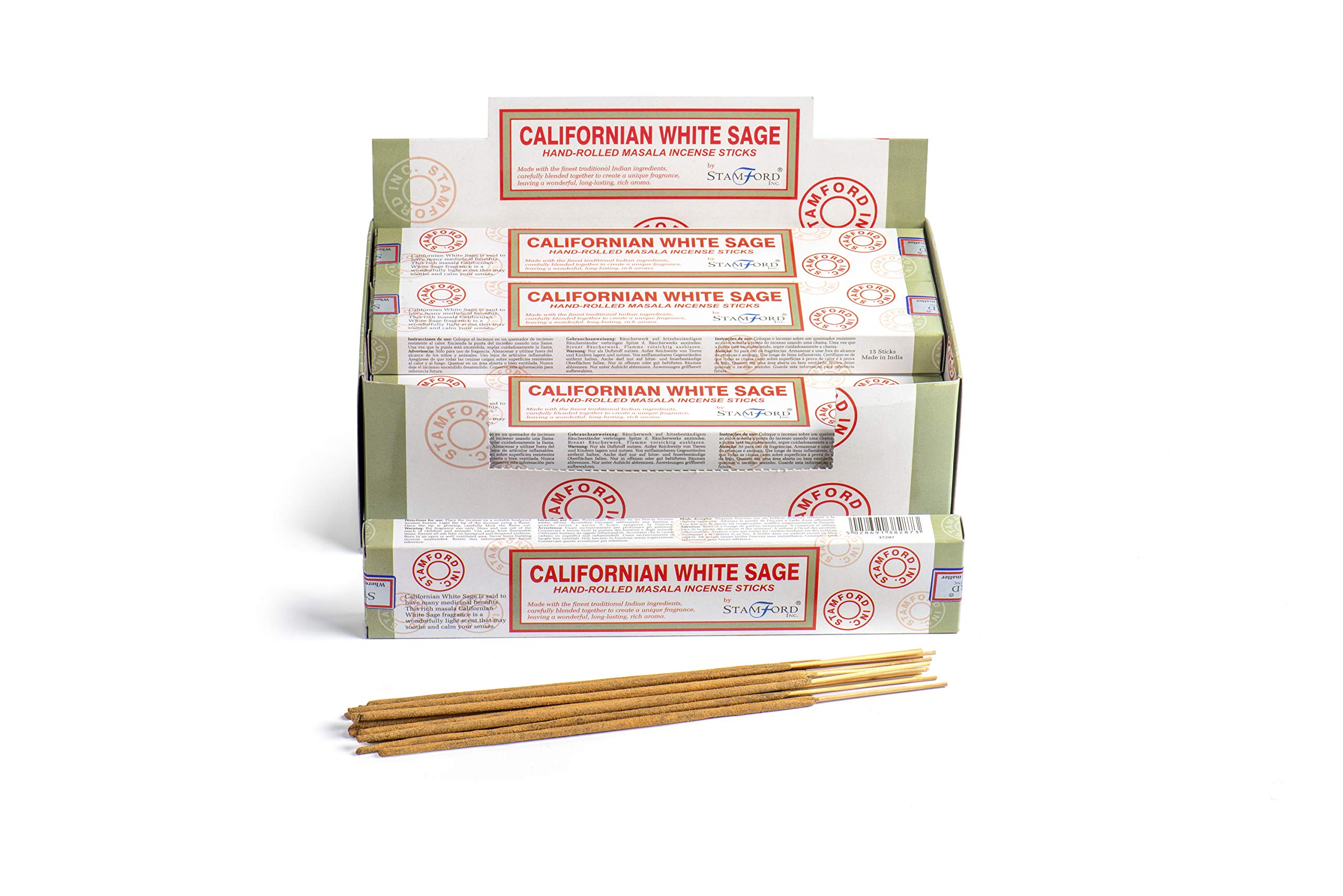 STAMFORD INC 37287 Californian White Sage Masala Incense, 15 Sticks x 12 Packs, Black, One Size