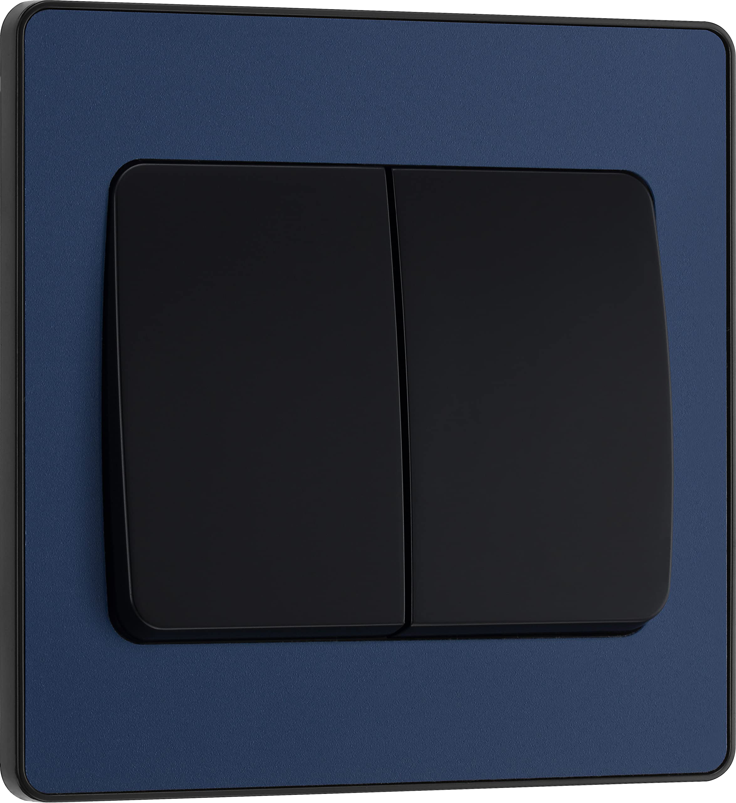 BG Electrical Double Wall Light Switch, Wide Rocker, 2 Way, Screwless Front Plate, Round Edges, Evolve, Matt Blue, 20A, 16AX, PCDDB42WB — image 1