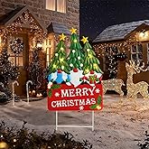 Afirst Christmas Yard Stakes Light Up Yard Decorations with LED Gnomes Santa Trees Metal Lighted Stakes Merry Christmas Sign Outdoor Garden Stake Lawn Pathway Outdoor Decoration