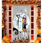 Nightmare Before Christmas Halloween Decorations Door Cover Welcome Banner | Jack Skellington Sally Banner Nightmare Before Christmas Decorations for Porch Indoor Outdoor Wall Home 71x36"