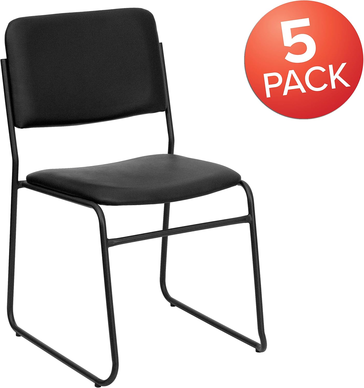 Flash Furniture 5 Pack HERCULES Series 500 lb. Capacity High Density Black Vinyl Stacking Chair with Sled Base: Furniture & Decor