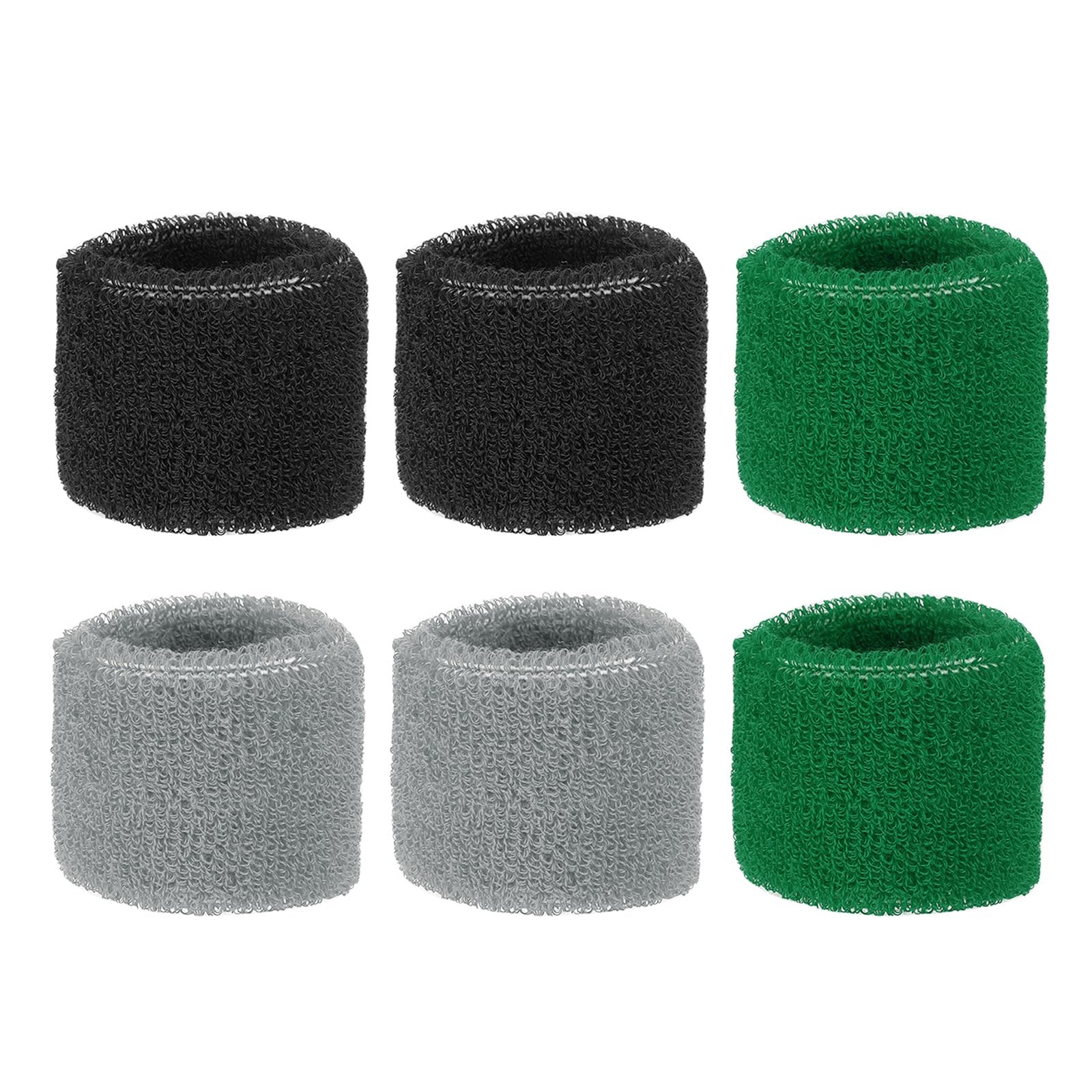 PATIKIL Sports Wristbands 8x5cm, 6 Pcs Wrist Sweatband Absorbent Cotton Terry Cloth Wrist Bands for Competitions Tennis Basketball Working Out Athletic Running, Black Grey Green