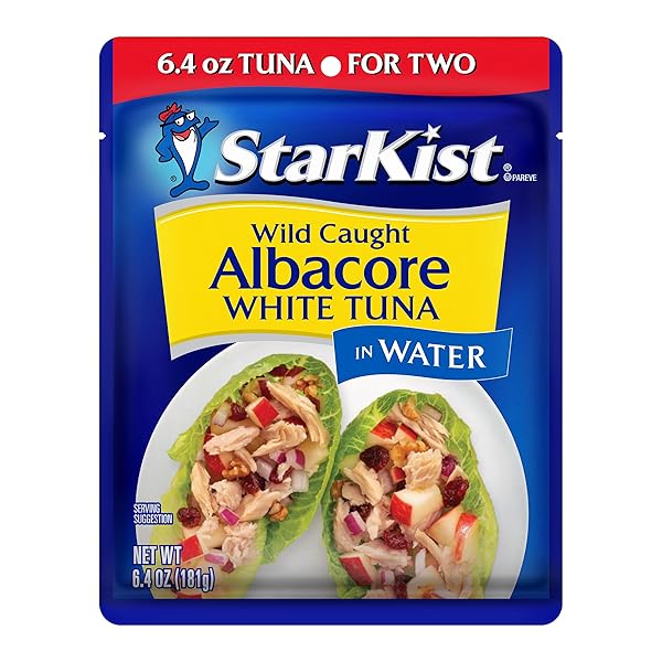 STARKIST ALBACORE WHITE TUNA IN WATER, 6.4 OZ POUCH (12 PACK) READY TO EAT WILD CAUGHT TUNA, 19G PROTEIN PER SERVING, 90 CALORIES PER SERVING,GLUTEN FREE, SOY FREE, KOSHER, PERFECT FOR MEALS & SNACKS