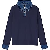 Women’s Sweaters Long Sleeve Denim Lapel V Neck Buttons Closure Pullover Tops Casual Winter Polo Sweater