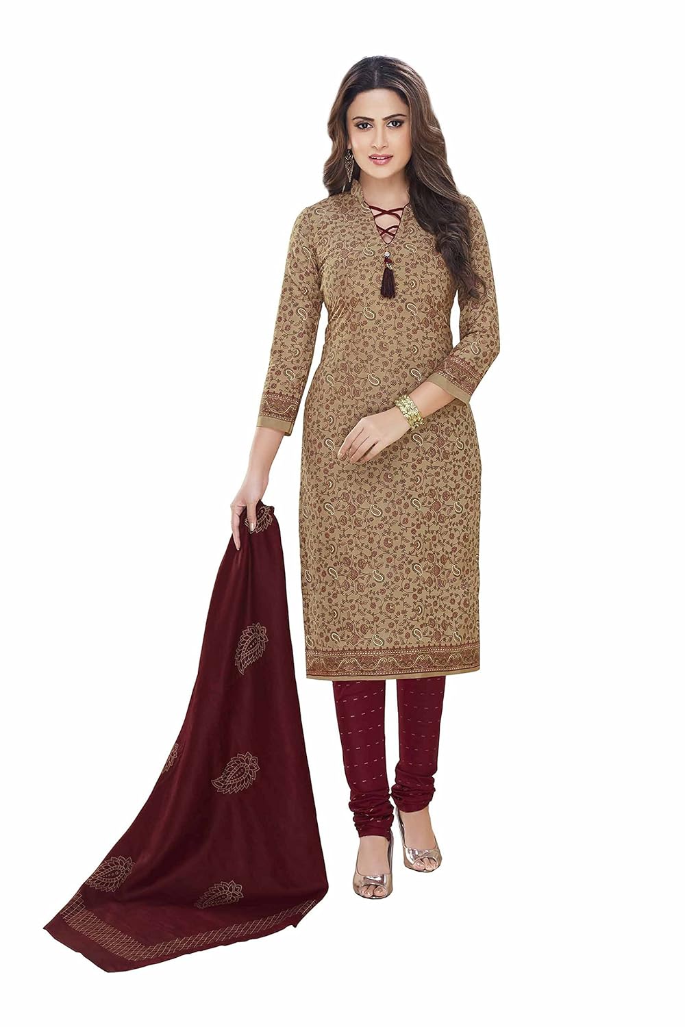 miraan women's dress material (san2307_brown_free size)