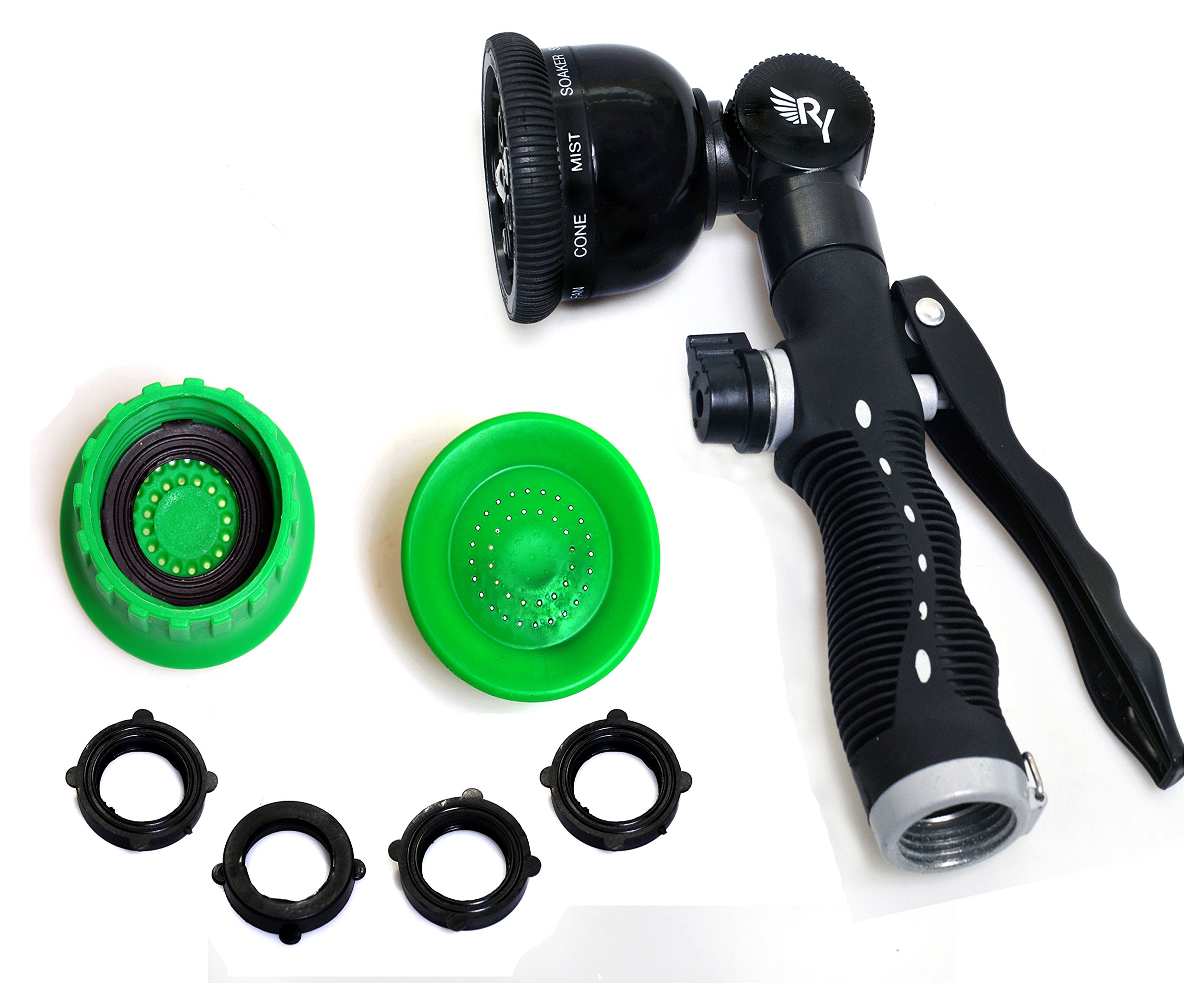RAAYA GARDEN HOSE NOZZLE sprayer Swivel wand - Heavy Duty 9 Adjustable Pattern Pistol Grip Back & Front Trigger, Flow Control, Ergonomic, Watering & Cleaning: Car, Lawn, Pets – Maximum Satisfaction