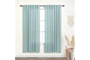 KOUFALL Baby Curtains for Nursery Boy Girl,Sheer Privacy Window Coverings,63 Inch Length,Mint Green Aqua