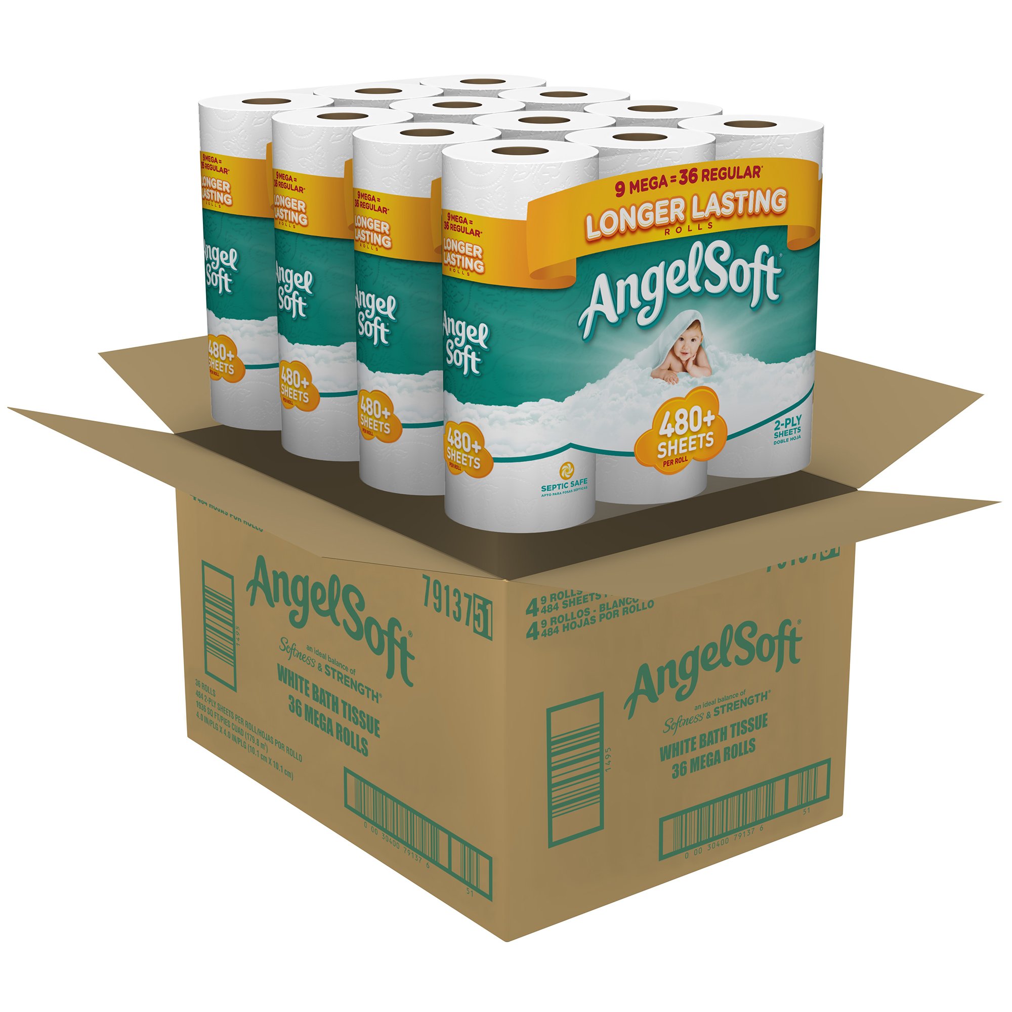 Angel Soft Toilet Paper, Bath Tissue, 36 Mega Rolls (4 Packs of 9 Rolls
