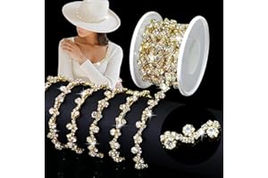 Towenm 3 Yards Rhinestone Trim Chain Gold Rhinestone Applique for Wedding Dress Belts Garters Headpieces Decoration, Sewing D
