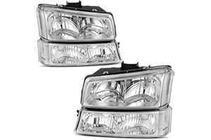 AUTOSAVER88 Headlight Assembly Compatible with 2003 2004 2005 2006 Chevy Silverado Avalanche 1500 1500HD 2500 2500HD 3500/2007 Classic Pickup Headlamp Replacement w/Bumper Lamp Set, Chrome/Clear