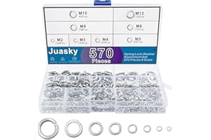 Juasky 570Pcs 304 Stainless Steel Spring Lock Washers Set, 8Sizes - M2 M3 M4 M5 M6 M8 M10 M12