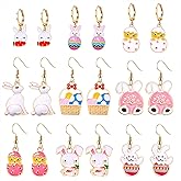 9 Pack Easter Earrings for Women Enamel Colorful Bunny Egg Drop Dangle Earrings Cute Stylish Spring Earrings Holiday Festive Party Jewelry Gift