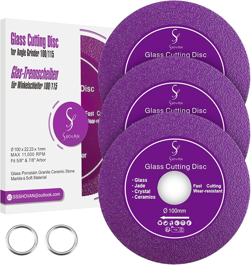 SS Shovan 3Pcs 4 Inch Diamond Glass Cutting Disc Kit 100mm 22.23mm bore