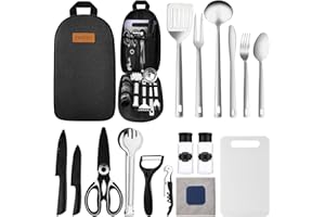 EWOVUV Camping Cooking Utensils Set- Camping Essentials Cookware Accessories Gear Must Haves Camper Tent Camp Kitchen Rv Gadgets Outdoor Stove Portable Picnic Gifts for Women BBQ Stuff