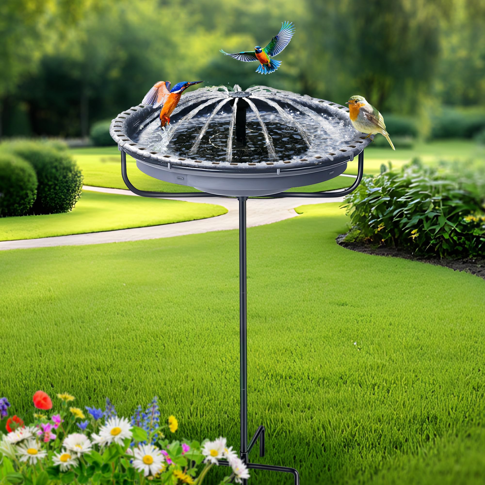 Photo 1 of Avenuebool Solar Bird Bath Fountain for Outdoor, Solar Powered Hummingbird Water Fountain Pump Combo Set with 4 Water Patterns for Garden Yard Patio Lawn (Freestanding)