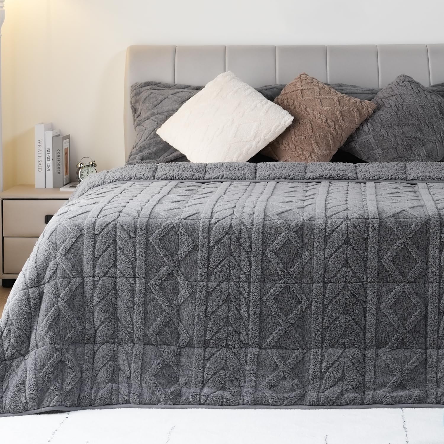Cottonblue Jacquard Sherpa Weighted Blanket 20lbs for Adults- Soft, Warm, and Thickened Calm Blanket for Ultimate Comfort and Better Sleep, Heavy Weighted Blankets 60x80 Inches, Grey Image