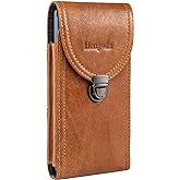 Hengwin Genuine Leather Cell Phone Holster Fit for iPhone 17 Pro Max 16 Pro Max 15 Pro Max 14 Pro Max Samsung S24 Ultra S25 Ultra Holster Belt Case with Belt Clip/Loop Phone Holder for Men (Brown)