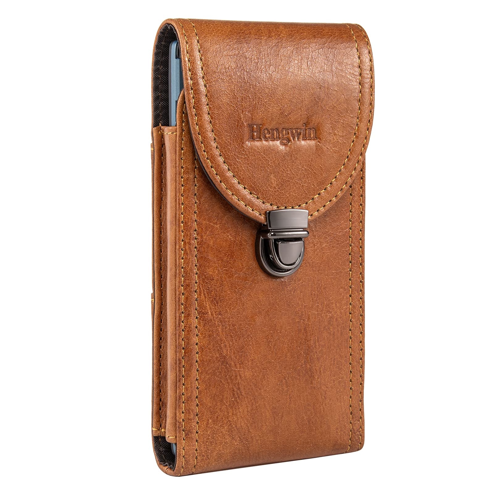 Hengwin Genuine Leather Phone Belt Pouch, Waist Belt Holder for iPhone 17 Pro Max, 16 Plus, 16 15 14 13 12 11 Pro Max Phone Case Holsters, Cell Phone Money Pocket with Belt Loop