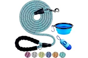 DOYOO Dog Leash 10FT Thick Durable Nylon Rope - Comfortable Padded Handle Non Reflective Rope Dog Leash for Medium Large Dogs with Collapsible Pet Bowl and Garbage Bags (Non-reflective10 FT -Blue